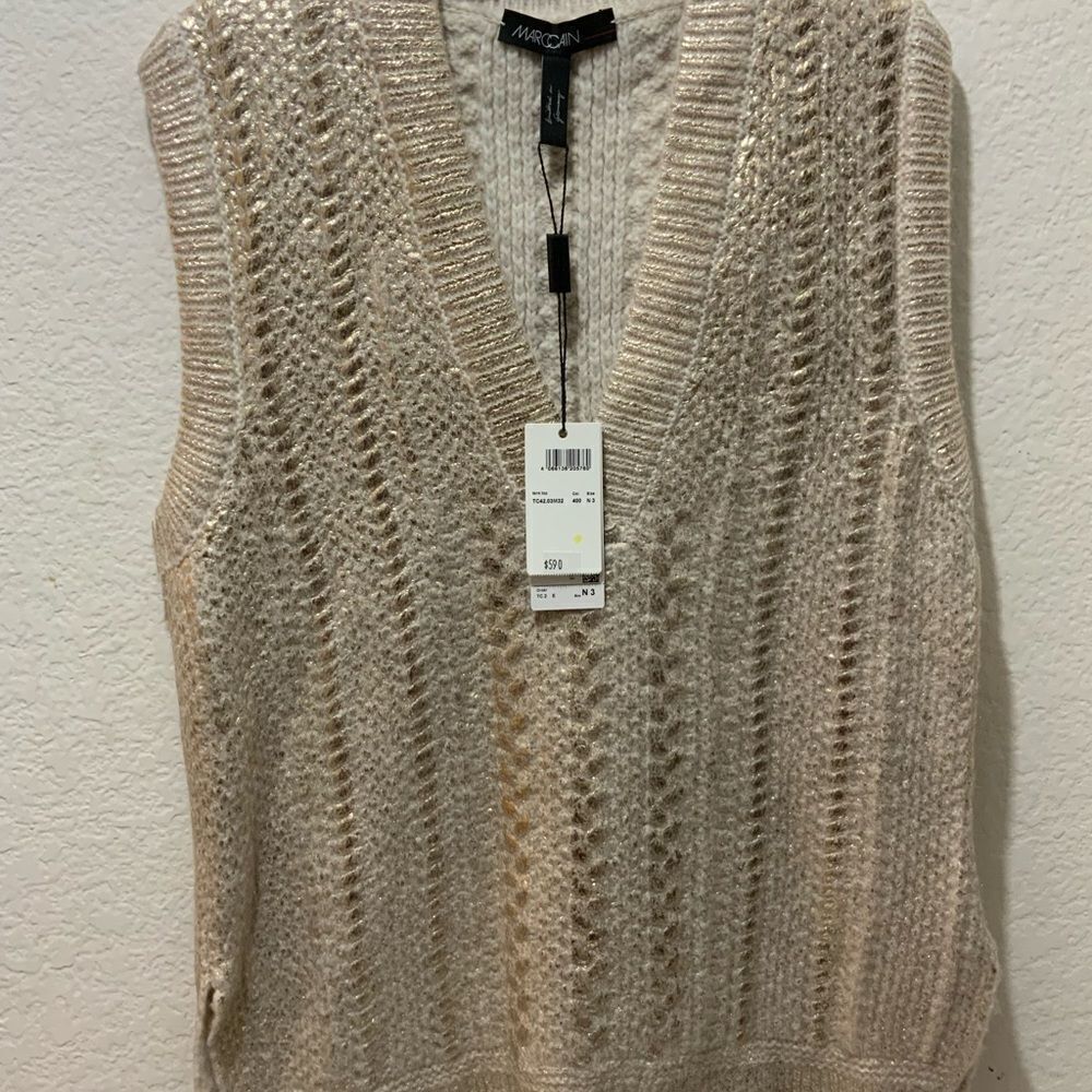 New $590 Marc Cain Yellow Cable Knit Sweater Tank Top virgin wool size N3 / 8